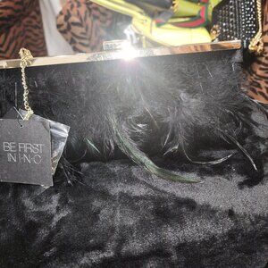 New with Tags INC black feather clutch